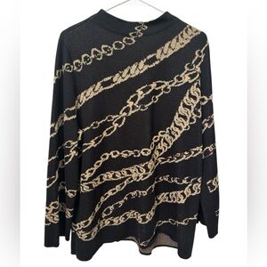 Chico's Pullover Mock Neck Status Chain Jacquard Sweater Women’s  XL (3) Black